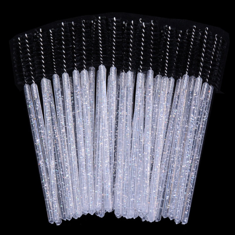 50pcs Newest Crystal 3D Eyelash Mascara Wands Clear Lash Spoolies Wholesale Eye Lashes Brushes Micro Applicators