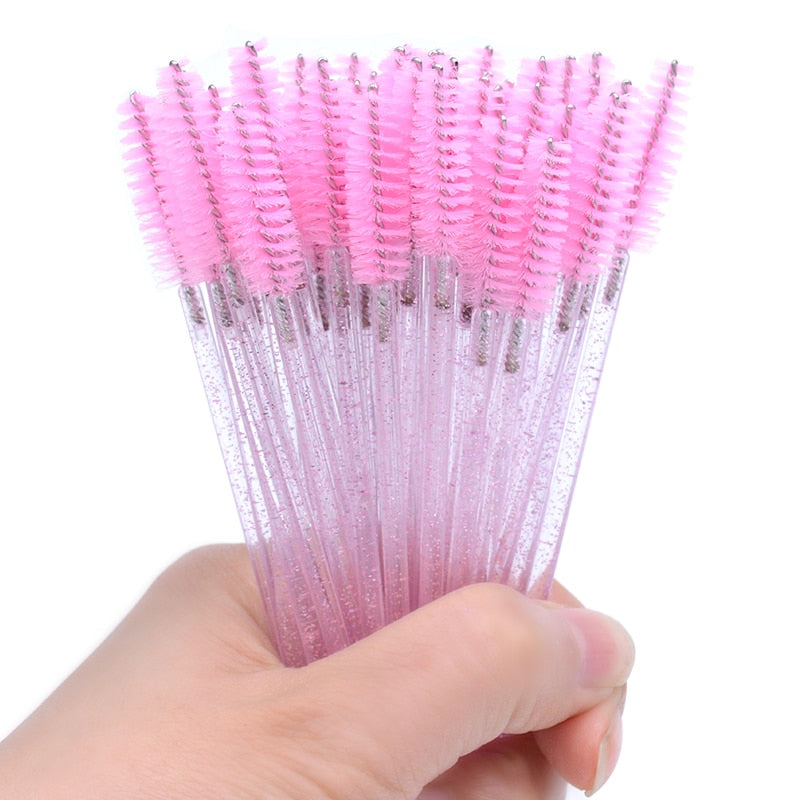 50pcs Newest Crystal 3D Eyelash Mascara Wands Clear Lash Spoolies Wholesale Eye Lashes Brushes Micro Applicators