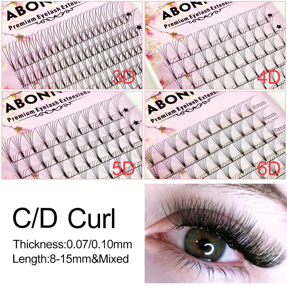 Abonnie Short Stem Premade Fans Russian Volume Fan Premium Fluffy Eyelash Extensions Supplies D Curl Lashes Tray