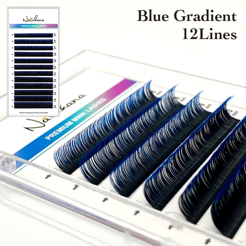 NATUHANA Free shipping Ombre Blue Purple Color Eyelash Extension Individual Faux Mink Eyelashes Gradient White False Lashes