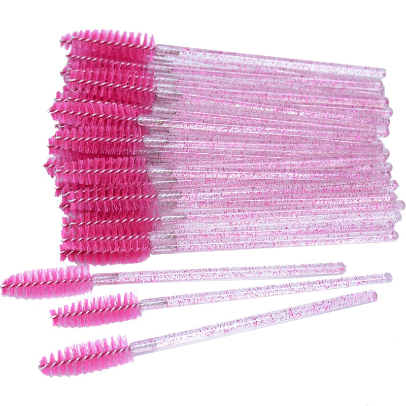 50pcs Newest Crystal 3D Eyelash Mascara Wands Clear Lash Spoolies Wholesale Eye Lashes Brushes Micro Applicators