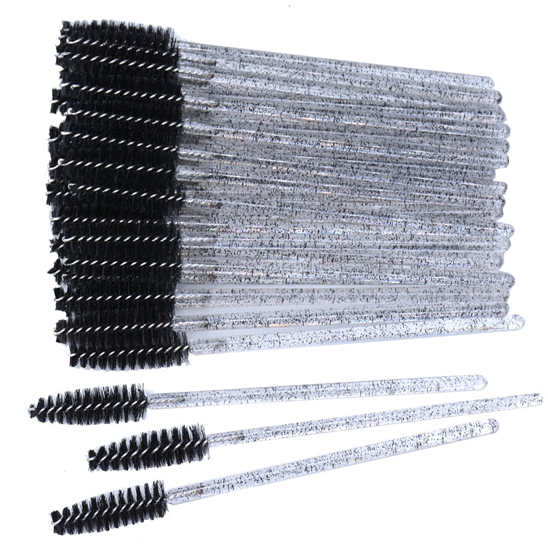 50pcs Newest Crystal 3D Eyelash Mascara Wands Clear Lash Spoolies Wholesale Eye Lashes Brushes Micro Applicators