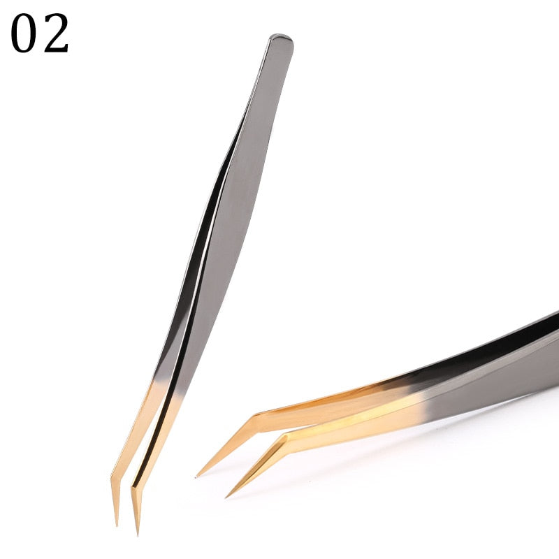 100% Closed High Quality Premium Black-Gold Eyelashes Tweezers Hand Anti-slip Design 3D 6D Lashes Extensions Makeup Tools