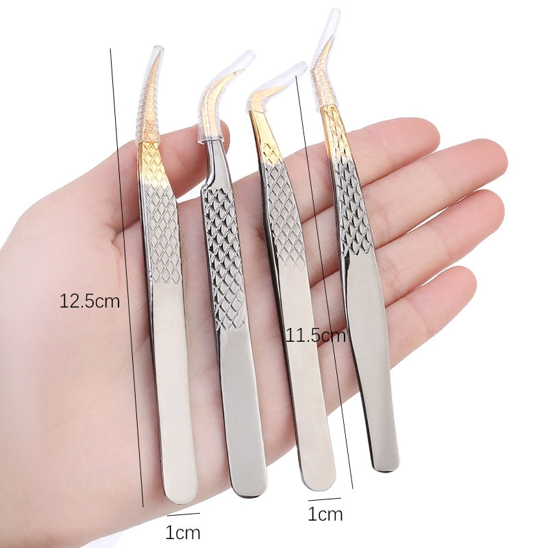 100% Closed High Quality Premium Black-Gold Eyelashes Tweezers Hand Anti-slip Design 3D 6D Lashes Extensions Makeup Tools