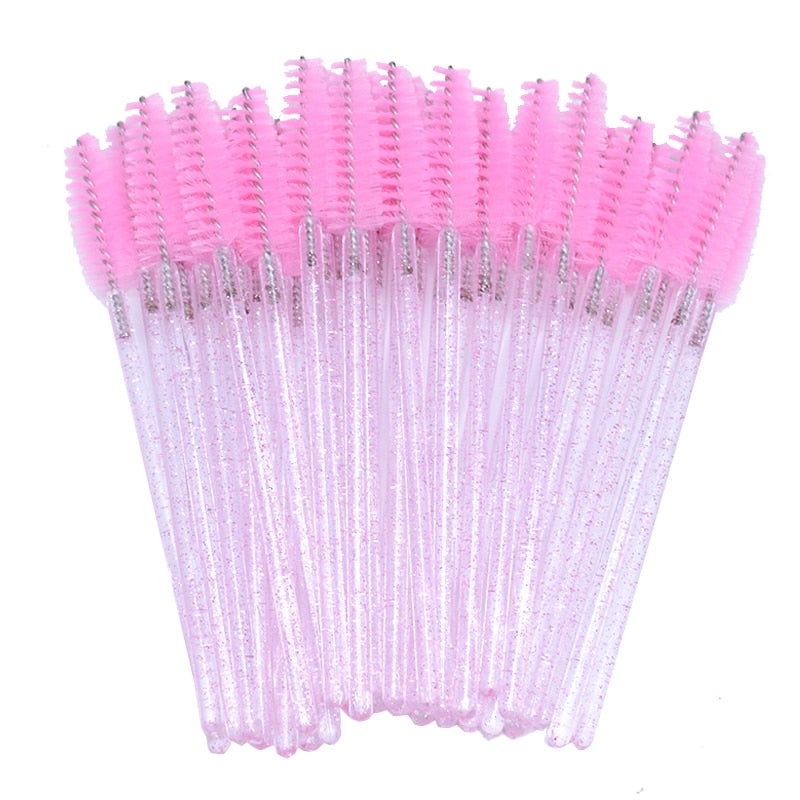 50pcs Newest Crystal 3D Eyelash Mascara Wands Clear Lash Spoolies Wholesale Eye Lashes Brushes Micro Applicators