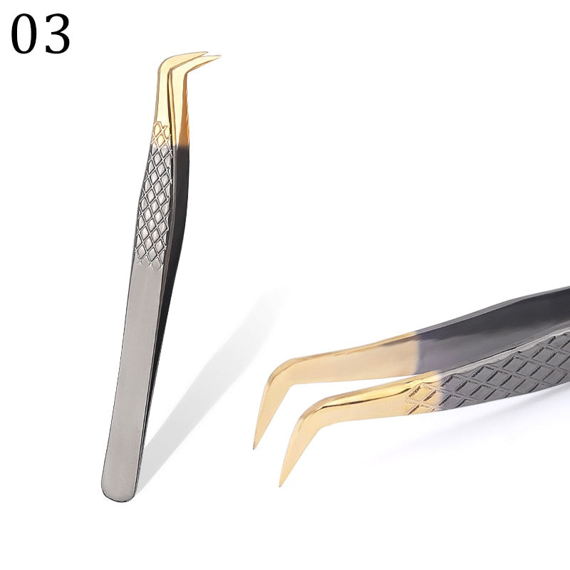 100% Closed High Quality Premium Black-Gold Eyelashes Tweezers Hand Anti-slip Design 3D 6D Lashes Extensions Makeup Tools