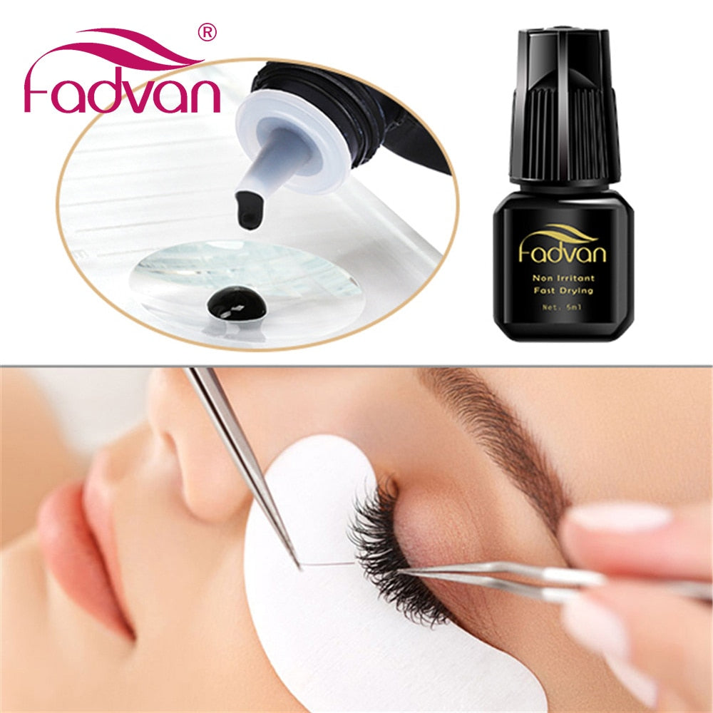 Fadvan Lash Extension Glue 5ml/10ml False Eyelashes Glue 5 Second Fast-Dry No Odor No Simulation Fake Lashes Building Black Glue