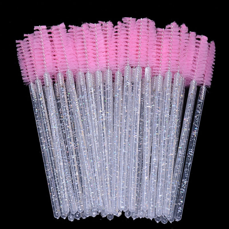 50pcs Newest Crystal 3D Eyelash Mascara Wands Clear Lash Spoolies Wholesale Eye Lashes Brushes Micro Applicators