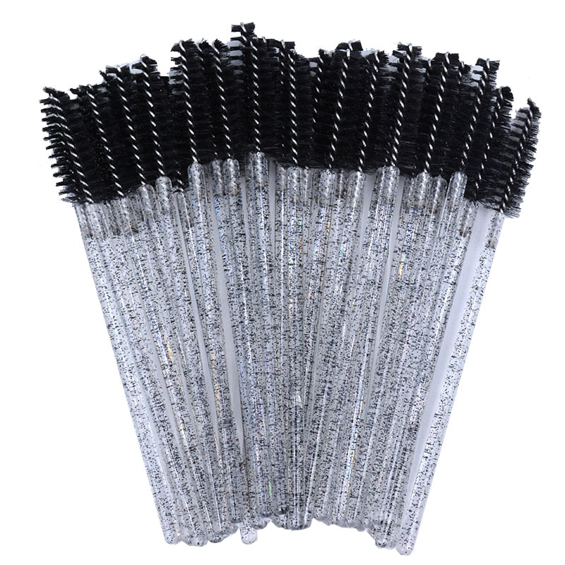 50pcs Newest Crystal 3D Eyelash Mascara Wands Clear Lash Spoolies Wholesale Eye Lashes Brushes Micro Applicators