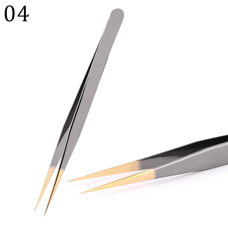 100% Closed High Quality Premium Black-Gold Eyelashes Tweezers Hand Anti-slip Design 3D 6D Lashes Extensions Makeup Tools