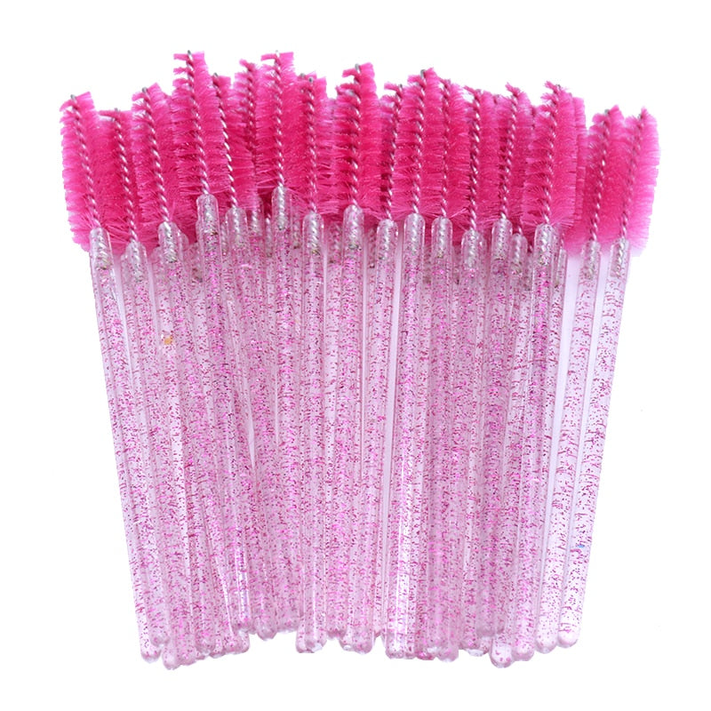 50pcs Newest Crystal 3D Eyelash Mascara Wands Clear Lash Spoolies Wholesale Eye Lashes Brushes Micro Applicators