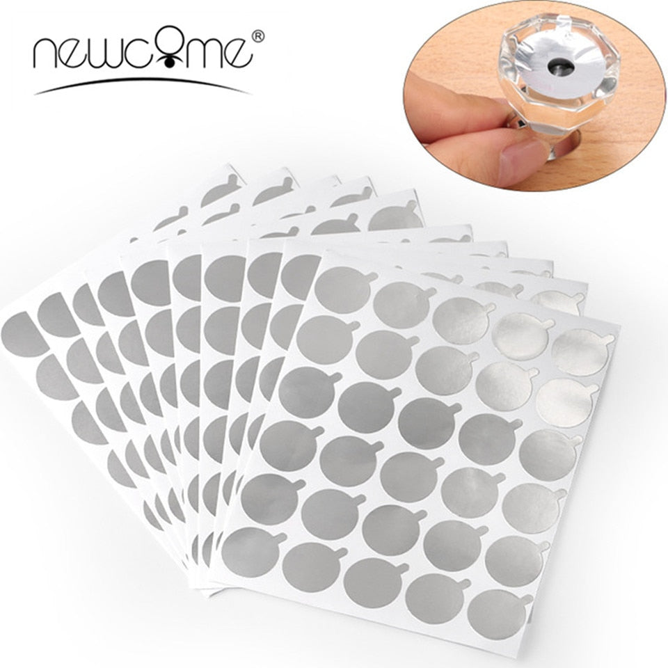 NEWCOME 300pcs/bag Eyelash Extension Glue Holder Silver Stickers 2.5cm Disposable Eyelash Stand Eye Pad Makeup Tools