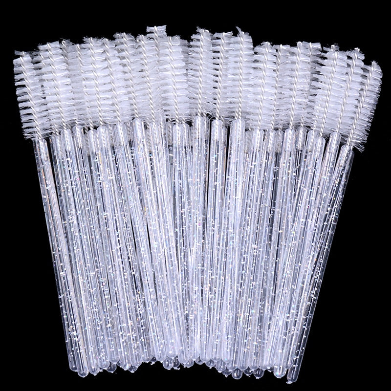 50pcs Newest Crystal 3D Eyelash Mascara Wands Clear Lash Spoolies Wholesale Eye Lashes Brushes Micro Applicators