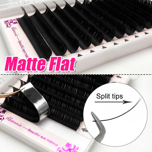 Abonnie Matte Ellipse Flat Lashes Split-tips Volume Eyelash Extension Individual Matte Black Lashes Faux Cilia