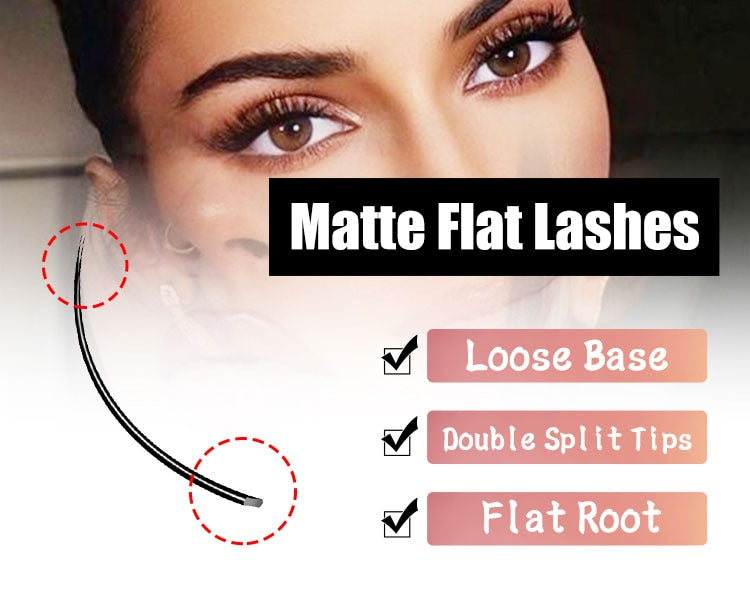 Abonnie Matte Ellipse Flat Lashes Split-tips Volume Eyelash Extension Individual Matte Black Lashes Faux Cilia